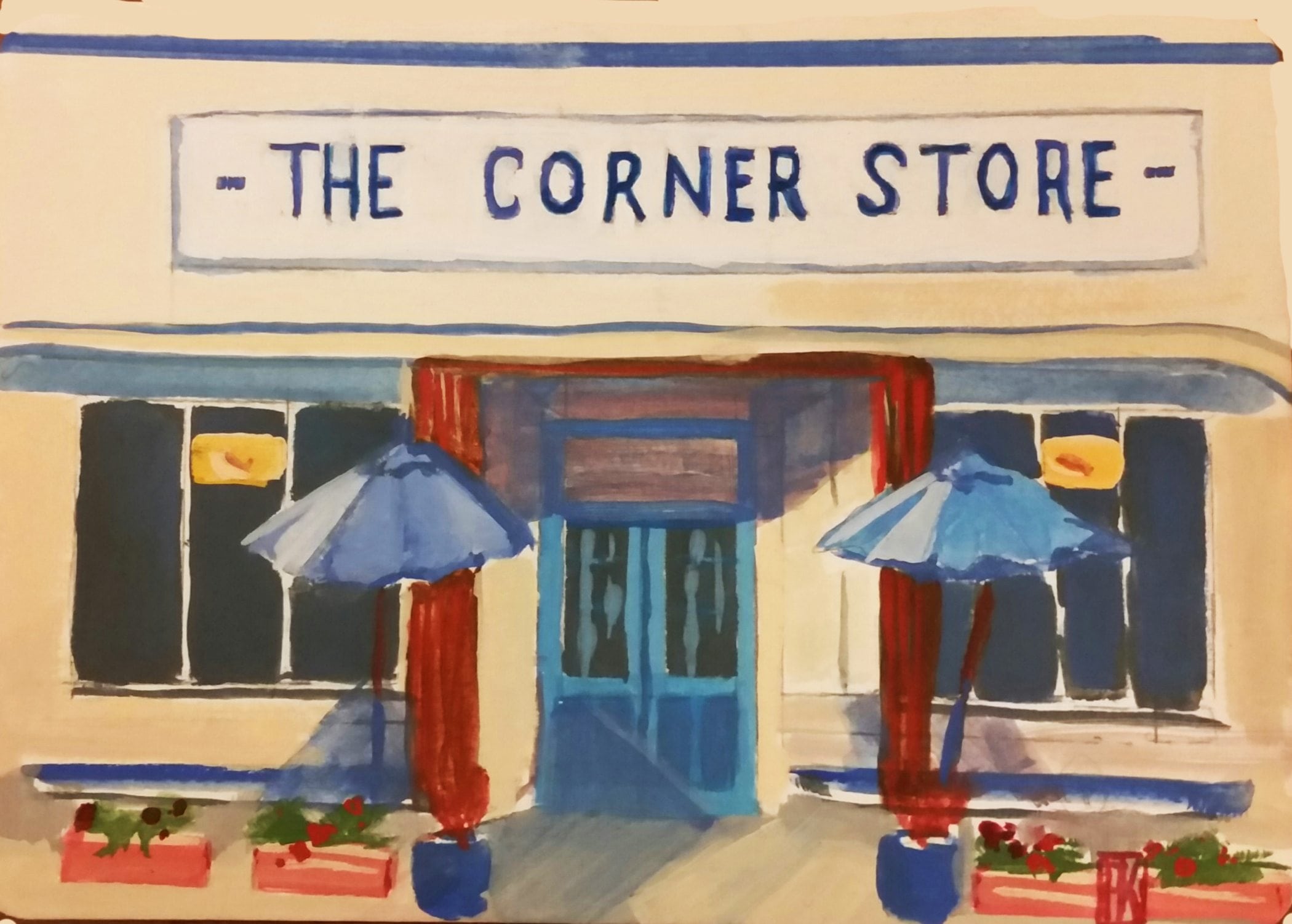 The Corner Store, San Pedro Gouache 5x7