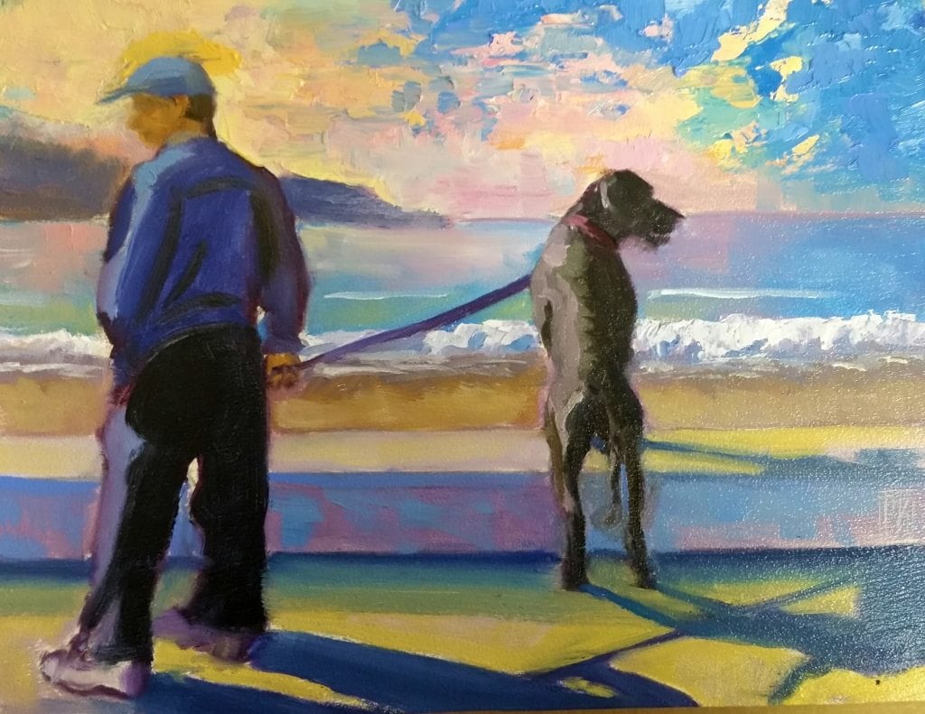 Who Says Dogs Don't Enjoy a Good Sunset  6x8 oil