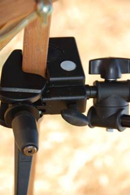 Best Brella Super clamp attached to French Easel tripod leg Best Brella Super clamp clalmped to French Easel tripod leg